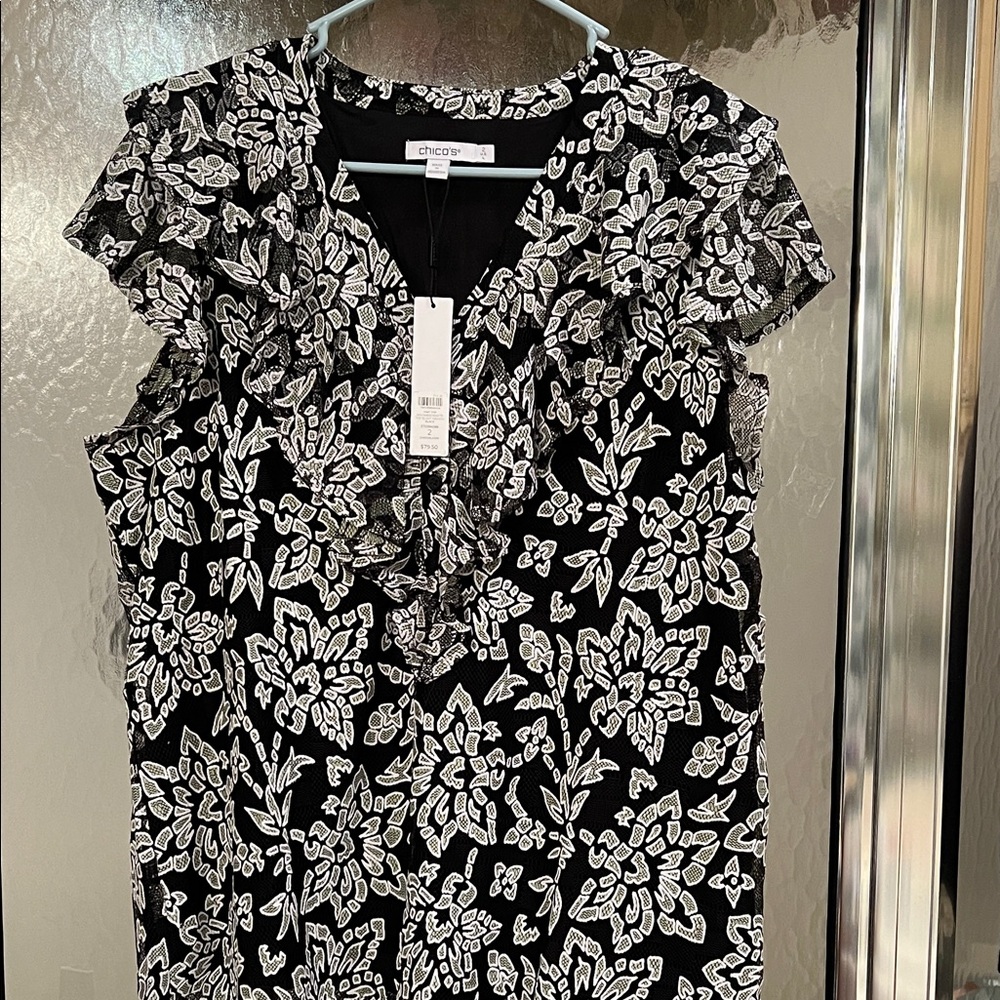 Chico's Monochrome Leaf Print Blouse
